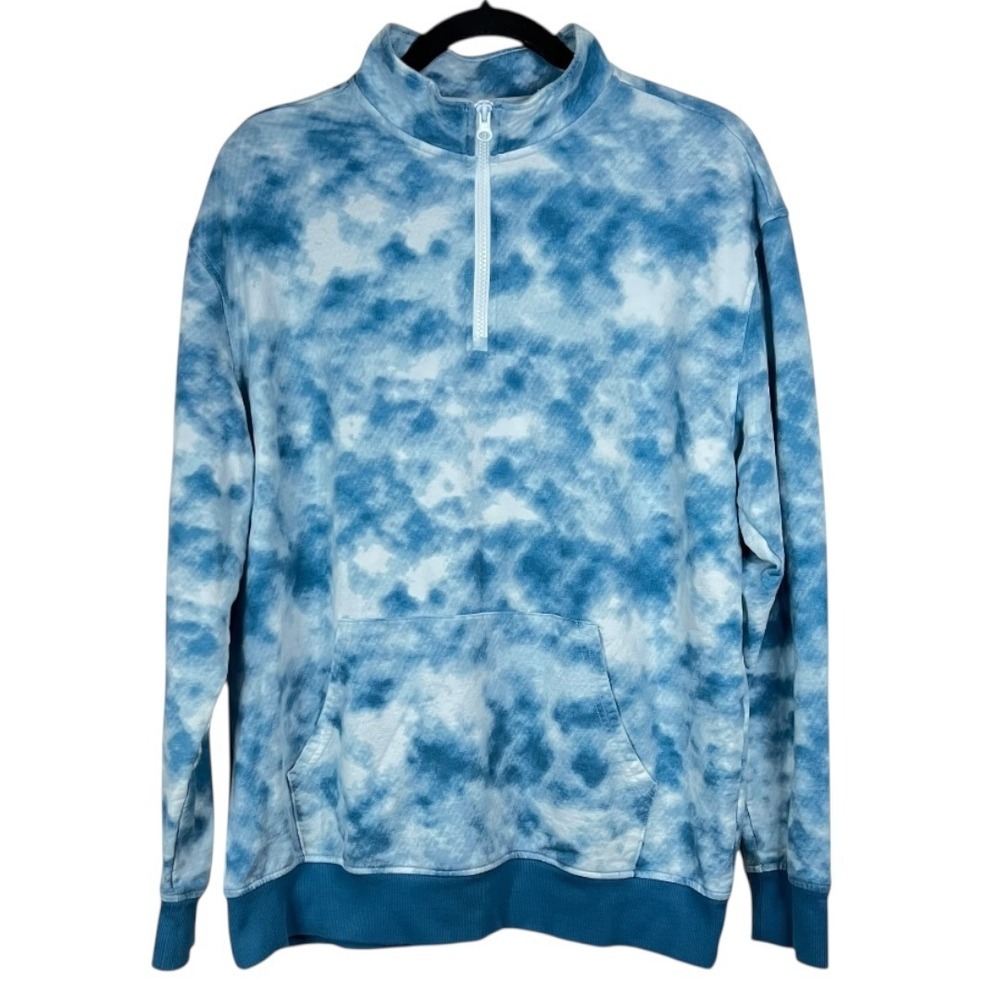 Original Use Mens Quarter Zip Tie Dye Pullover Blue/White Size Medium